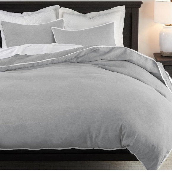 POTTERY BARN BELGIAN FLAX LINEN CONTRAST FLANGE KING DUVET - Picture 6 of 9